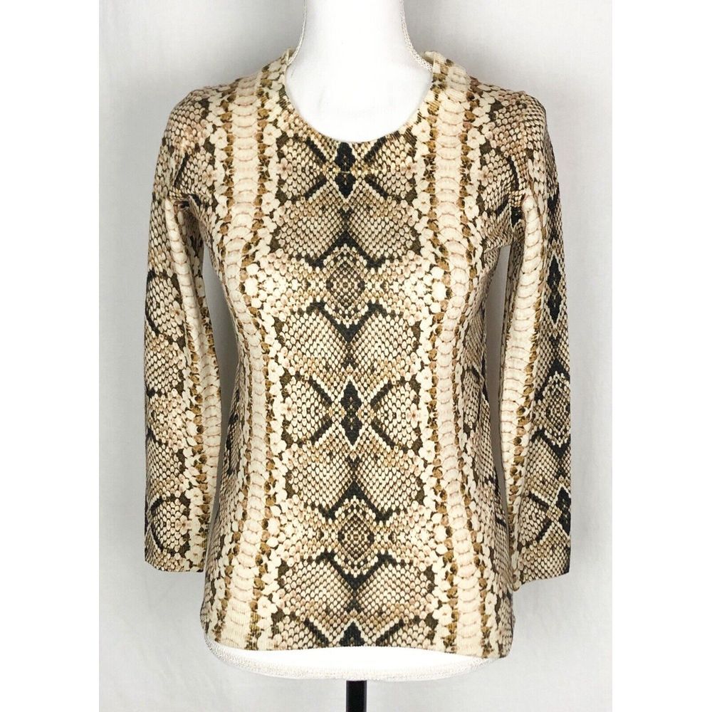 J.Crew Tippi Tan Black Snake Print Merino Wool Knit‎ Sweater Size XS New